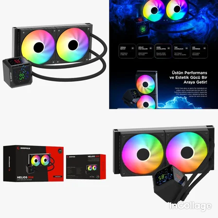 RAMPAGE Helios D24 Siyah 12cm Fan Sıcaklık Göstergeli Intel LGA1700/AMD AM5 ARGB 240mm Sıvı Soğutmalı CPU Fan