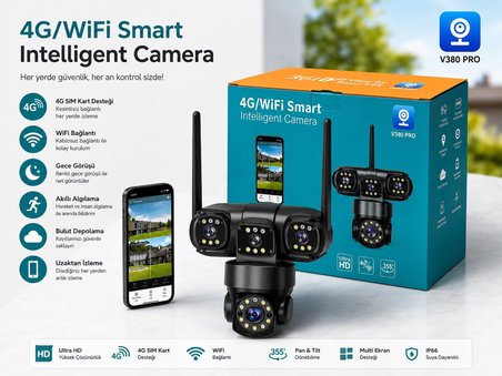 X5Tech RX-113W Wifi 3 Lensli 12 Volt 2A Kablosuz Güvenlik Kamera Gece Gündüz Renkli 360 PTZ Kontrollü Adaptör Dahil