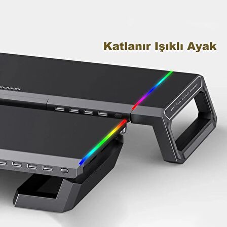 TechTic Bilgisayar Monitör Yükseltici Laptop Sehpası RGB 4 USB Hub Yükseklik Ayarlı Monitör Standı