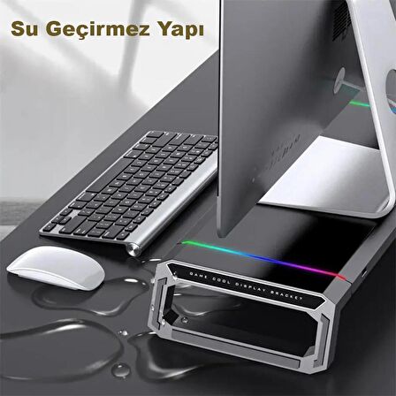 TechTic Bilgisayar Monitör Yükseltici Laptop Sehpası RGB 4 USB Hub Yükseklik Ayarlı Monitör Standı