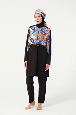 Tesmay 3009 Siyah Sporlycra Tam Boy Tasarım Tesettür Mayo