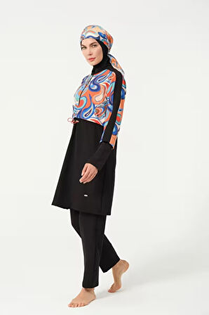 Tesmay 3009 Siyah Sporlycra Tam Boy Tasarım Tesettür Mayo