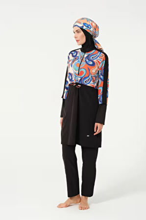 Tesmay 3009 Siyah Sporlycra Tam Boy Tasarım Tesettür Mayo