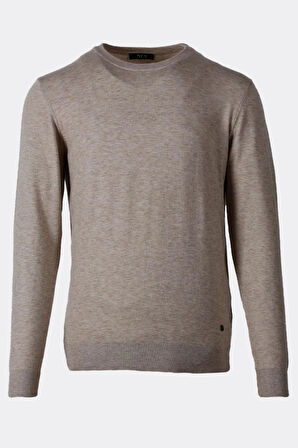 Erkek Triko Bisiklet Yaka Bej Yün Görünümlü Tüylenmez 3009 