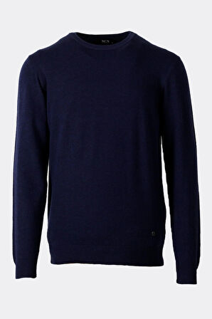 Erkek Triko Bisiklet Yaka Lacivert Yün Görünümlü Tüylenmez 3009 