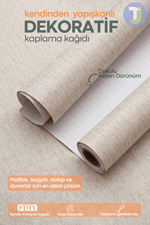 Technojet Kendinden Yapışkanlı Dokulu Keten Görünümlü Mutfak Salon Duvar Dolap Masa Kaplama 60X300cm