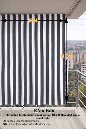 Antrasit-Beyaz balkon perdesi kornişli bağcıklı dış mekan dayanıklı balkon brandası