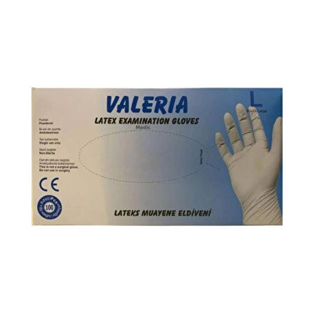Valeria L Beden Pudralı Lateks Muayene Eldiveni - 100'lü Paket