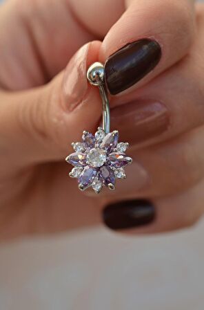 Lotus Çiçek Çelik Göbek Piercing