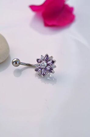 Lotus Çiçek Çelik Göbek Piercing
