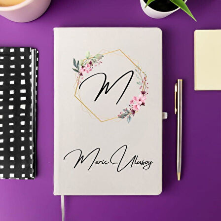 Kişiye Özel  Çiçek Çerçeve Tasarımlı Defter