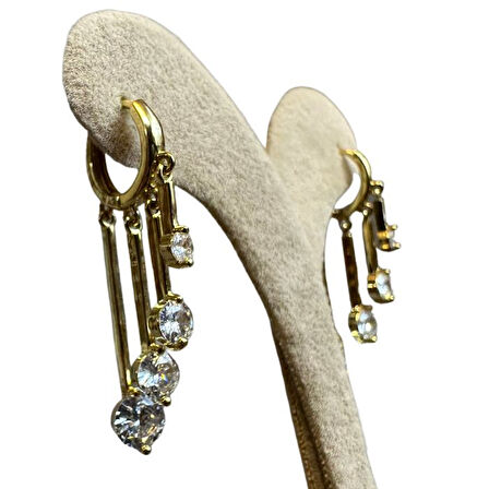 Uretti - İREM 3914 8407 Asimetrik Taşlı Sallantılı Çelik Küpe