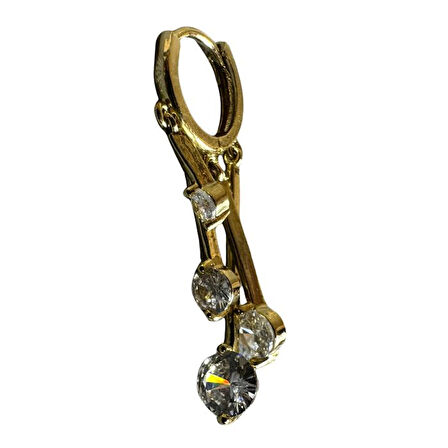 Uretti - İREM 3914 8407 Asimetrik Taşlı Sallantılı Çelik Küpe