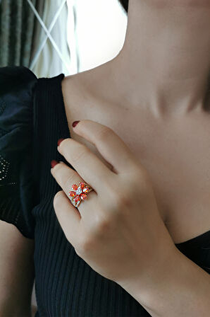 Turuncu Taşlı Altın Nergis Çiçeği Yüzük