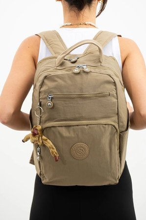 Unisex Suya Dayanıklı Krinkıl Kumaş Çok Gözlü Orta Boy Laptop Okul Ve Sırt Çantası SARGINLAR