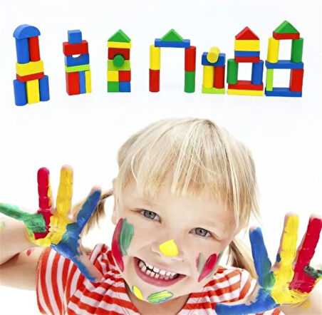 Renkli Ahşap Blok-50 Parça