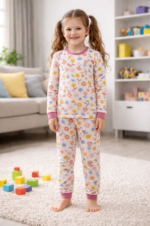 Kız Çocuk Flower Desenli 8 - 13 Yaş Pijama Takımı 