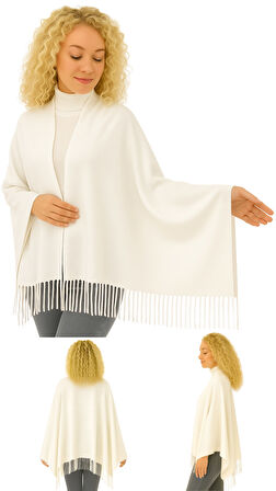 1 Adet Kadın Büyük Bedene Uygun Ekstra Yumuşak Dokulu Püskül Detaylı Kışlık Atkı Omuz Şalı