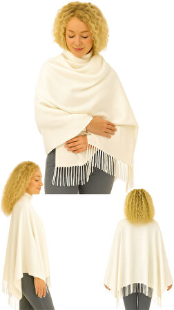 1 Adet Kadın Büyük Bedene Uygun Ekstra Yumuşak Dokulu Püskül Detaylı Kışlık Atkı Omuz Şalı