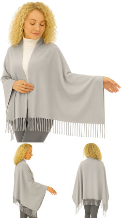 1 Adet Kadın Büyük Bedene Uygun Ekstra Yumuşak Dokulu Püskül Detaylı Kışlık Atkı Omuz Şalı