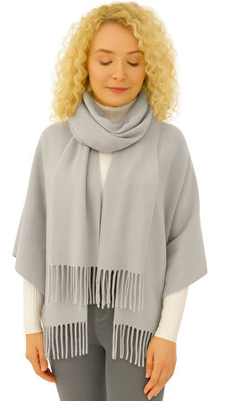 1 Adet Kadın Büyük Bedene Uygun Ekstra Yumuşak Dokulu Püskül Detaylı Kışlık Atkı Omuz Şalı