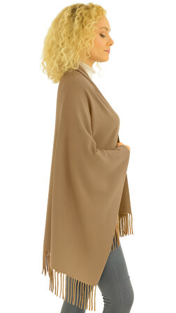 1 Adet Kadın Büyük Bedene Uygun Ekstra Yumuşak Dokulu Püskül Detaylı Kışlık Atkı Omuz Şalı