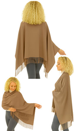 1 Adet Kadın Büyük Bedene Uygun Ekstra Yumuşak Dokulu Püskül Detaylı Kışlık Atkı Omuz Şalı