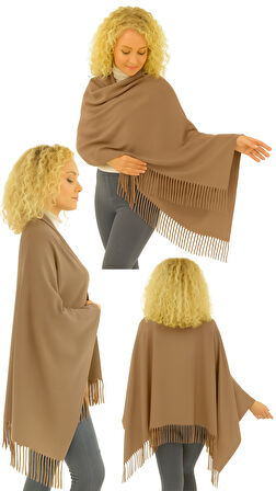 1 Adet Kadın Büyük Bedene Uygun Ekstra Yumuşak Dokulu Püskül Detaylı Kışlık Atkı Omuz Şalı