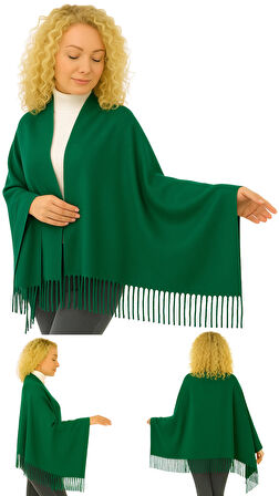 1 Adet Kadın Büyük Bedene Uygun Ekstra Yumuşak Dokulu Püskül Detaylı Kışlık Atkı Omuz Şalı