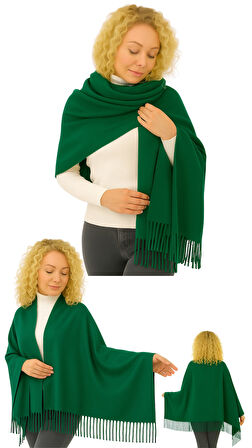 1 Adet Kadın Büyük Bedene Uygun Ekstra Yumuşak Dokulu Püskül Detaylı Kışlık Atkı Omuz Şalı