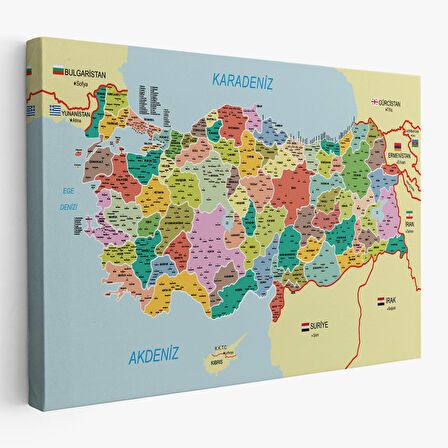 Harita Sepeti Türkiye Haritası Kanvas Tablo İl ve İlçeli Ayrıntılı Eğitici Komşulu Tablo 3012