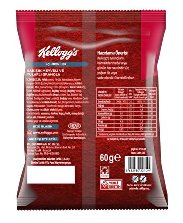 Kellogg's Karışık Meyveli Granola 60 Gr x10 Adet,%45 Yulaf içerir,Lif Kaynağı,%20 Kurutulmuş Meyve