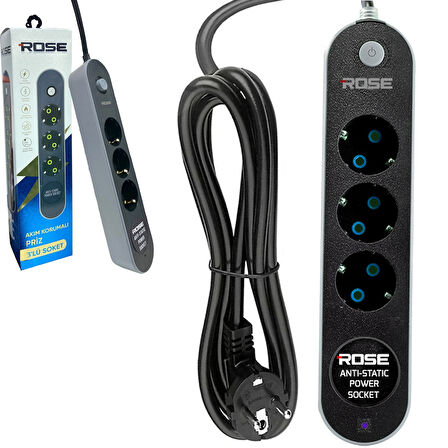 Rose GR-300-5M 3Lü Akım Korumalı Priz 5 Metre Anahtarlı
