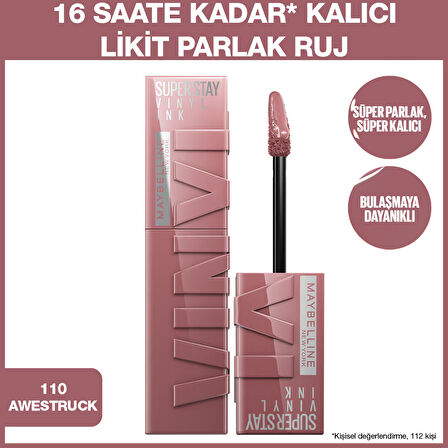 Maybelline New York Super Stay Vinyl Ink Likit Parlak Ruj 110 Awestruck