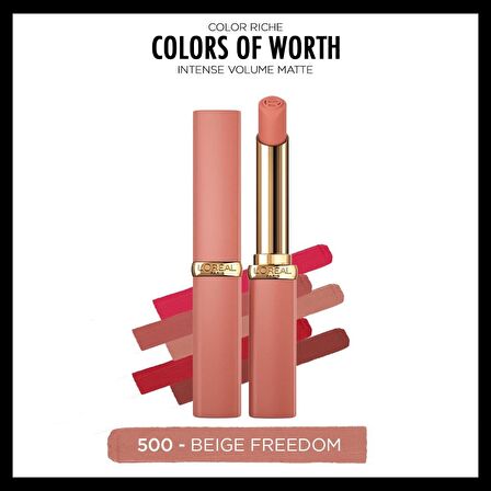 L'Oréal Paris Colors of Worth Color Riche Intense Volume Matte Ruj - 500 Beige Freedom