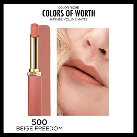 L'Oréal Paris Colors of Worth Color Riche Intense Volume Matte Ruj - 500 Beige Freedom