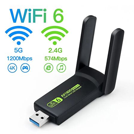 Schulzz 1800 Mbps Wifi6 USB3.0 DualBand Wifi Adaptörü FreeDriver 2.4G/5GHz 