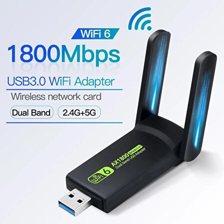 Schulzz 1800 Mbps Wifi6 USB3.0 DualBand Wifi Adaptörü FreeDriver 2.4G/5GHz 