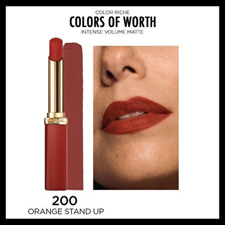 L'Oréal Paris Color Riche Colors of Worth Intense Volume Matte Ruj - 200 Orange Stand Up