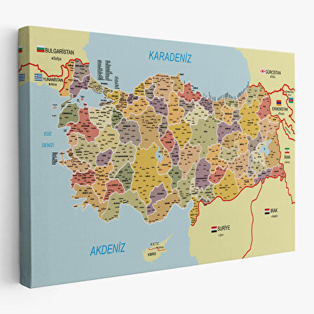 Harita Sepeti Türkiye Haritası Kanvas Tablo İl ve İlçeli Ayrıntılı Eğitici Komşulu Tablo 3014