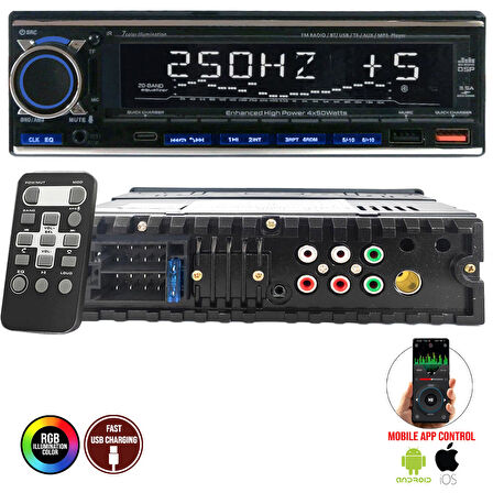 FOXX FX-X728DSP Oto Teyp 4X60 Watt Bluetooth Mobil Aplikasyon Usb Fm Aux 7 Renk Ekranlı
