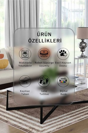 Yıkanabilir Kaymaz Taban Dijital Baskılı Halı ve Yolluk – Leke Tutmaz Salon & Mutfak Halısı