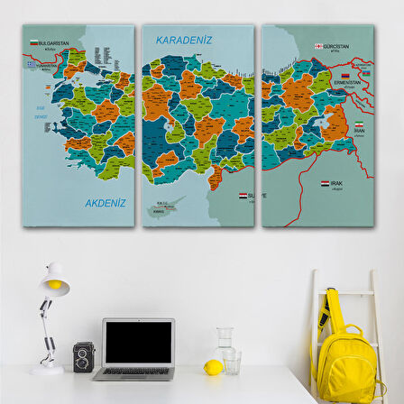 Harita Sepeti Türkiye Haritası Kanvas Tablo İl ve İlçeli Ayrıntılı Eğitici Komşulu Tablo 3015