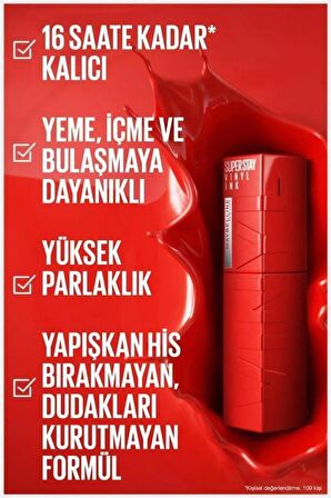 Maybelline Vinly Kalıcı Ruj-Dolgun ve Pürüzsüz Dudaklar Dolgunlaştırıcı Ruj Seti 160-001