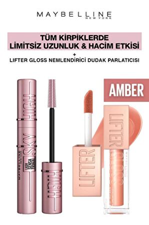 Maybelline Sky High Dev Limitsiz Kirpikler-Işıltılı Dolgun Dudaklar Makya Seti 007 Amber