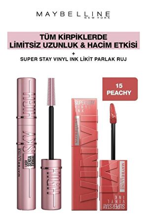 Maybelline Sky High Dev Limitsiz Kirpikler-Gün Boyu Kalıcı Parlak Dudaklar 15 Peachy