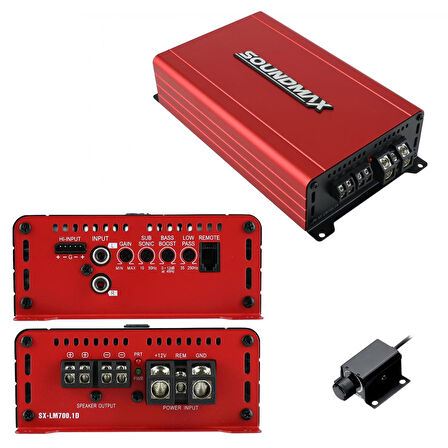 SOUNDMAX SX-LM700.1D Oto Anfi Mono 700 Watt 1 Kanal Bass Kontrol