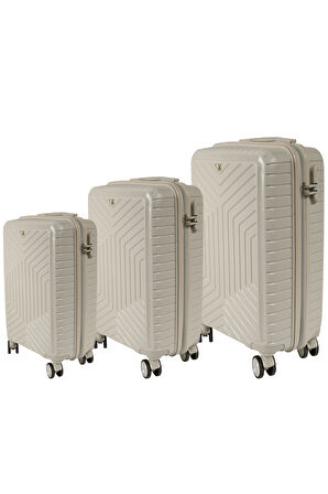 Metropolitan SDR 103 PP Valiz Seti - Büyük + Orta + Kabin Boy - Kemik / Gri