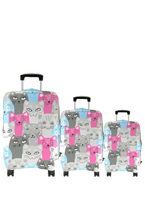 (My#139 KEDİ 2) VALİZLER İÇİN KILIF SETİ (KABİN ORTA VE BÜYÜK)