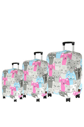 (My#139 KEDİ 2) VALİZLER İÇİN KILIF SETİ (KABİN ORTA VE BÜYÜK)